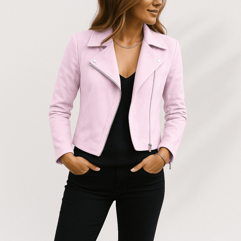 R&B | Bikerjacke Aus Wildlederimitat Stylische Übergangsjacke mit Reißverschlussdetails
