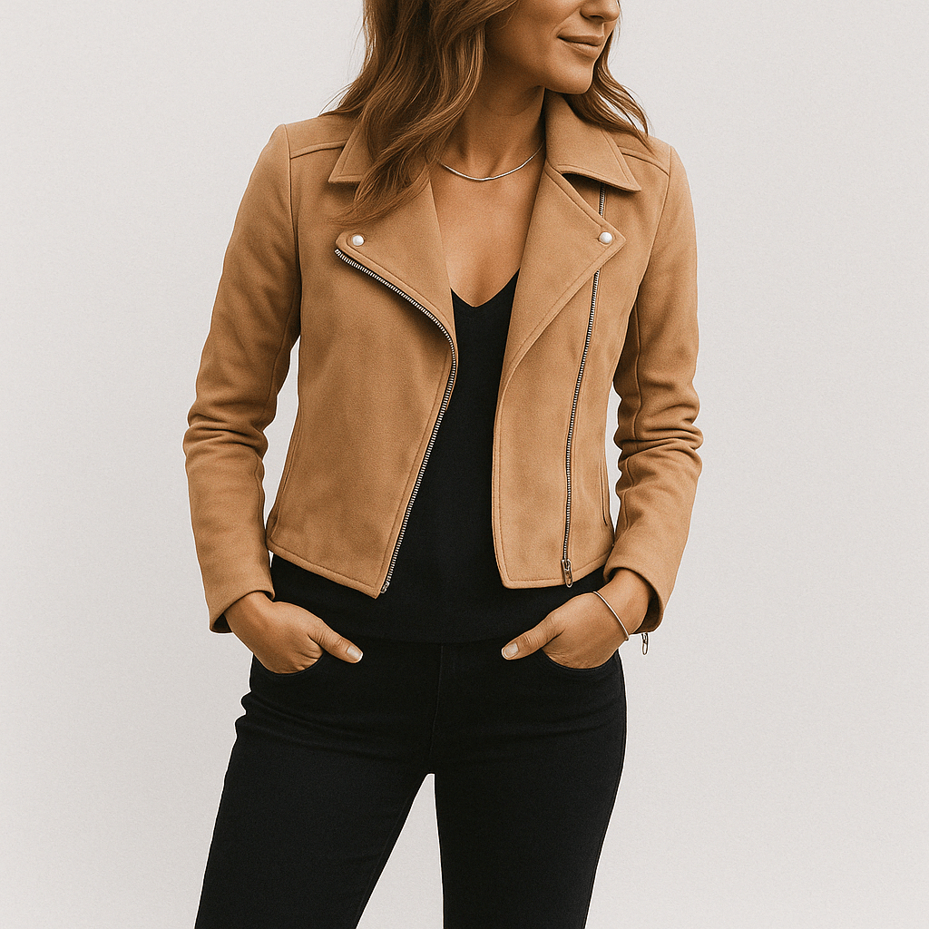 R&B | Bikerjacke Aus Wildlederimitat Stylische Übergangsjacke mit Reißverschlussdetails