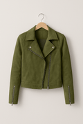 R&B | Bikerjacke Aus Wildlederimitat Stylische Übergangsjacke mit Reißverschlussdetails