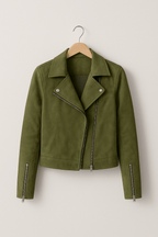 R&B | Bikerjacke Aus Wildlederimitat Stylische Übergangsjacke mit Reißverschlussdetails