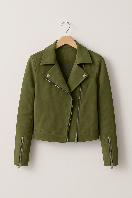 R&B | Bikerjacke Aus Wildlederimitat Stylische Übergangsjacke mit Reißverschlussdetails