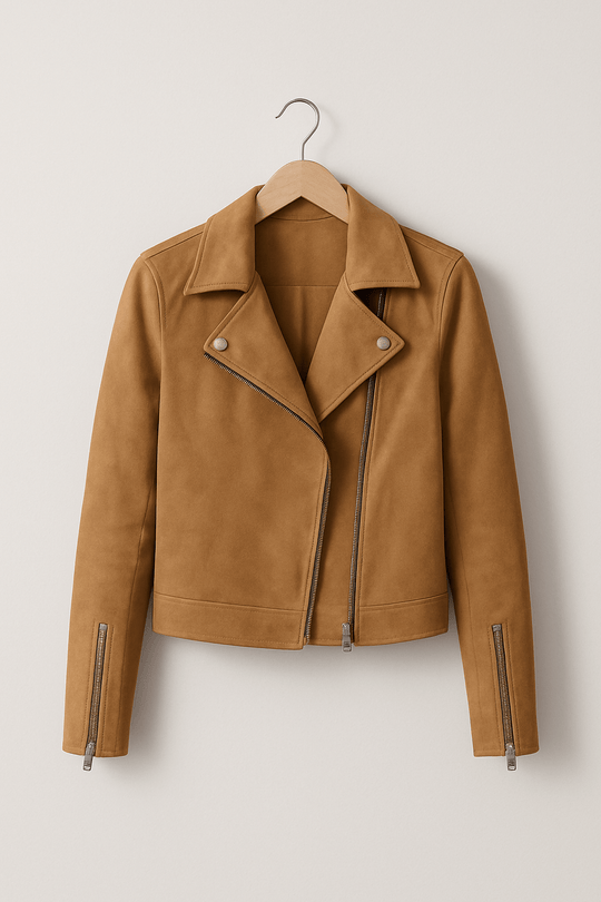 R&B | Bikerjacke Aus Wildlederimitat Stylische Übergangsjacke mit Reißverschlussdetails