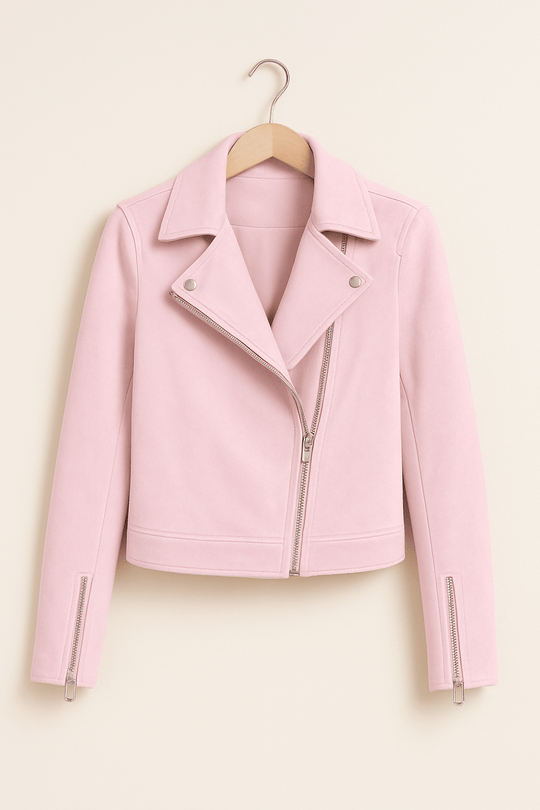 R&B | Bikerjacke Aus Wildlederimitat Stylische Übergangsjacke mit Reißverschlussdetails