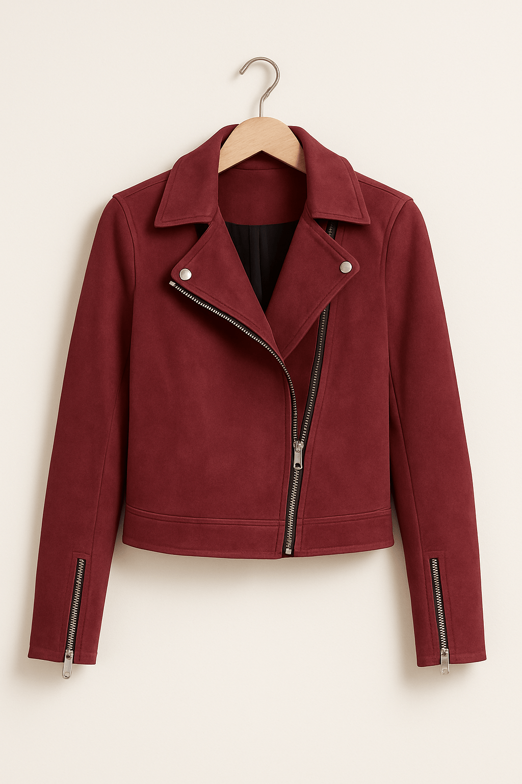 R&B | Bikerjacke Aus Wildlederimitat Stylische Übergangsjacke mit Reißverschlussdetails