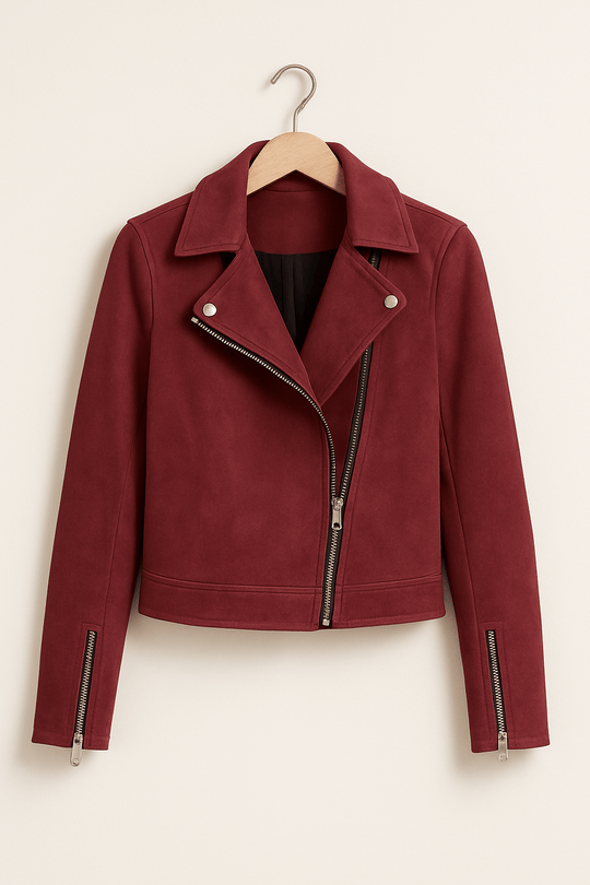 R&B | Bikerjacke Aus Wildlederimitat Stylische Übergangsjacke mit Reißverschlussdetails