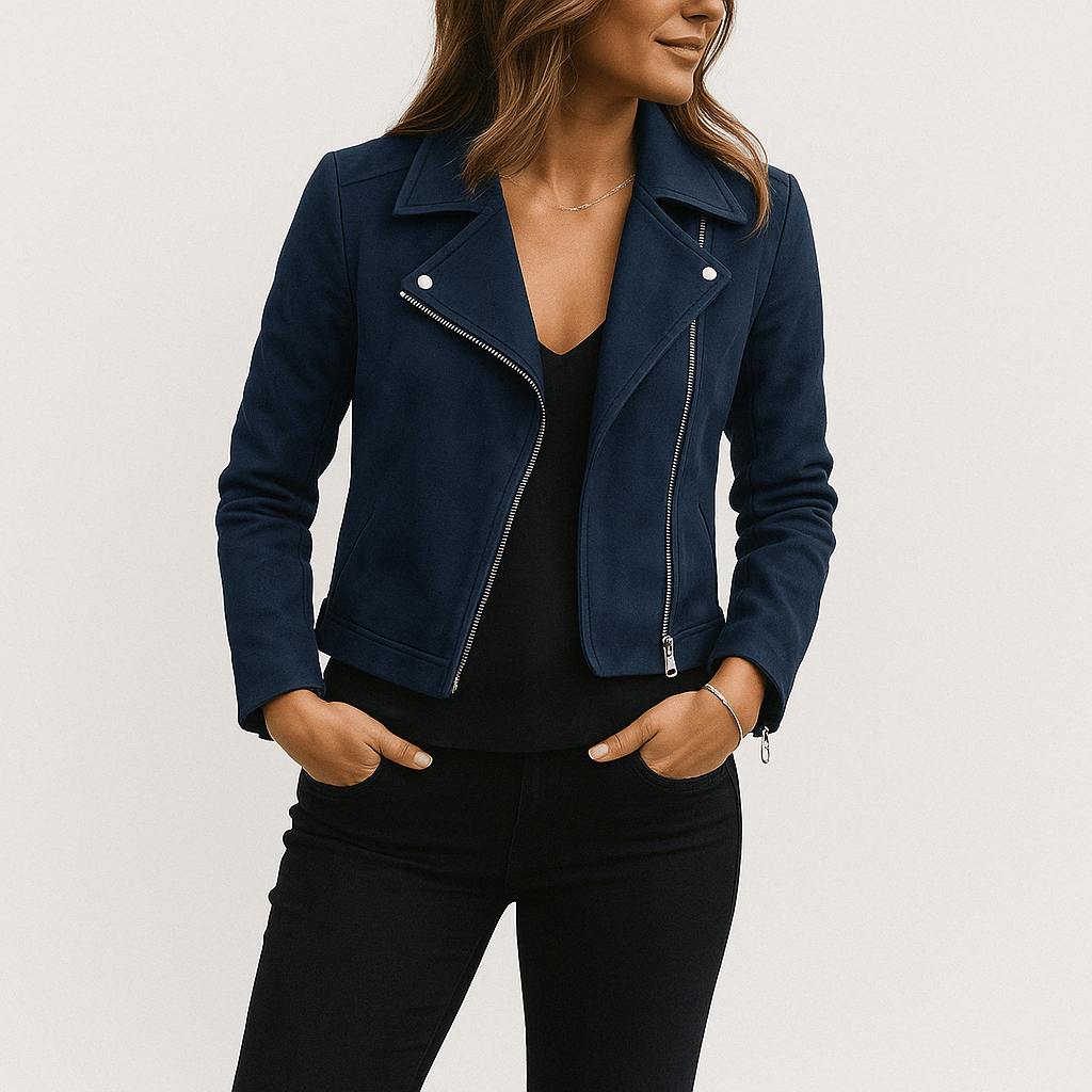 R&B | Bikerjacke Aus Wildlederimitat Stylische Übergangsjacke mit Reißverschlussdetails