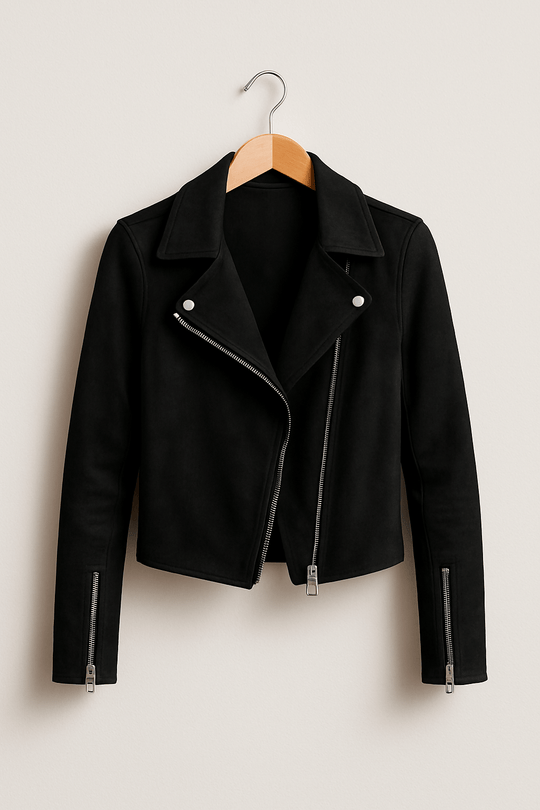 R&B | Bikerjacke Aus Wildlederimitat Stylische Übergangsjacke mit Reißverschlussdetails