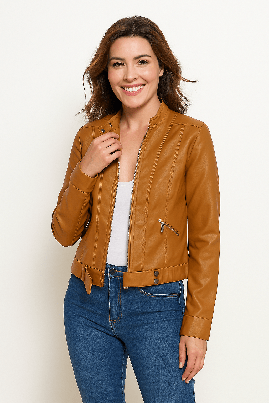 R&B | Jacke Im Biker Stil Kurzjacke mit Reißverschluss und Stehkragen