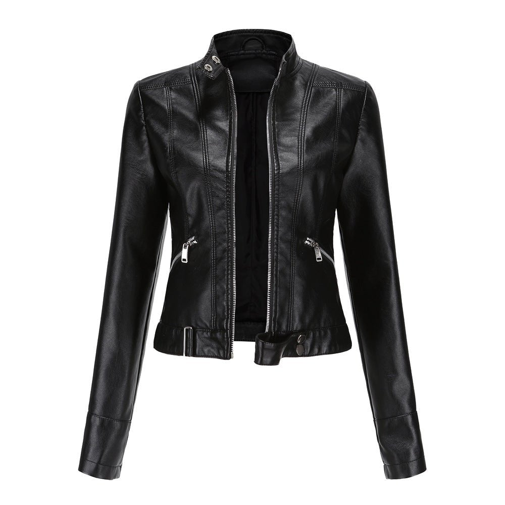 R&B | Jacke Im Biker Stil Kurzjacke mit Reißverschluss und Stehkragen