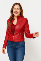 R&B | Jacke Im Biker Stil Kurzjacke mit Reißverschluss und Stehkragen