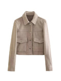 R&B | Jacke Kurzschnitt Taillierte Passform Knopfverschluss Utility-Brusttaschen