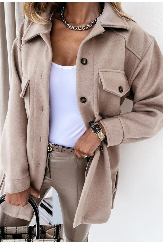 R&B | Pelzmantel - Wollmischung - Oversized Fit - Hüfthöhe - Knopfverschluss - Kragen