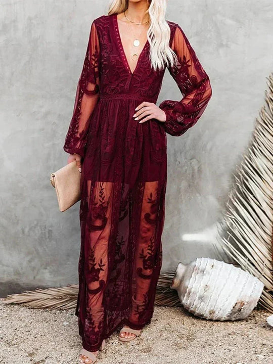 R&B | Elegantes und Fließendes Boho Spitzen-Maxikleid für Damen
