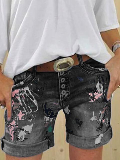 R&B | Multi Knopf-Druck Denimshorts