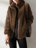 R&B | Lässige Warme Teddy-Jacke mit Kordelzug und Reißverschluss
