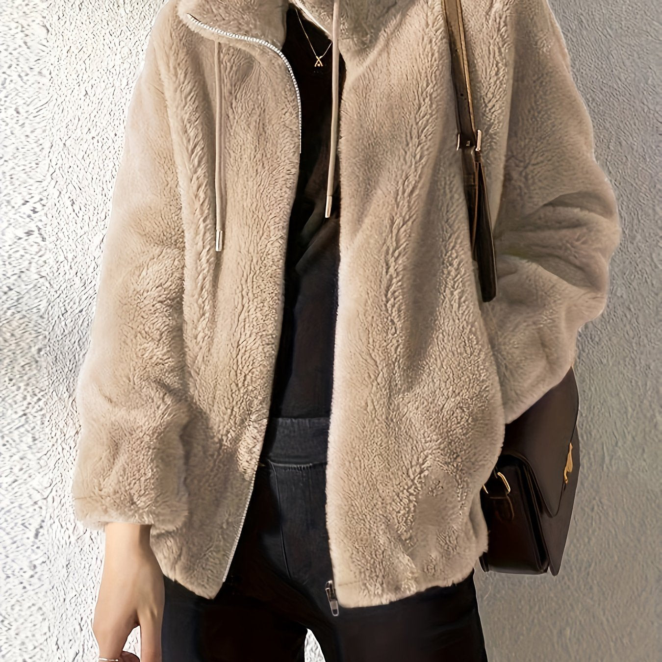 R&B | Lässige Warme Teddy-Jacke mit Kordelzug und Reißverschluss