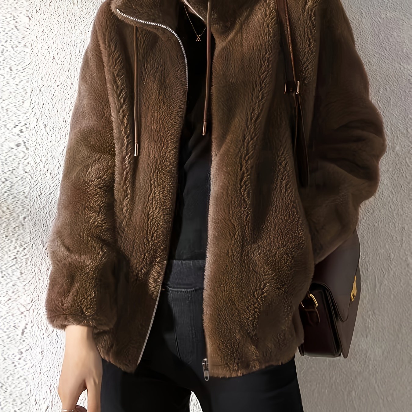 R&B | Lässige Warme Teddy-Jacke mit Kordelzug und Reißverschluss