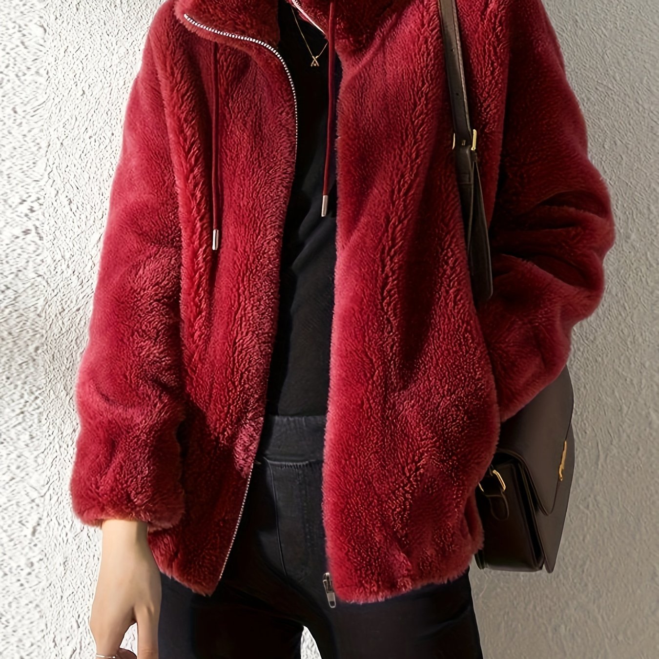 R&B | Lässige Warme Teddy-Jacke mit Kordelzug und Reißverschluss