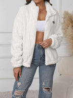 R&B | Reißverschluss Teddyjacke mit Rippungen und Langen Ärmeln