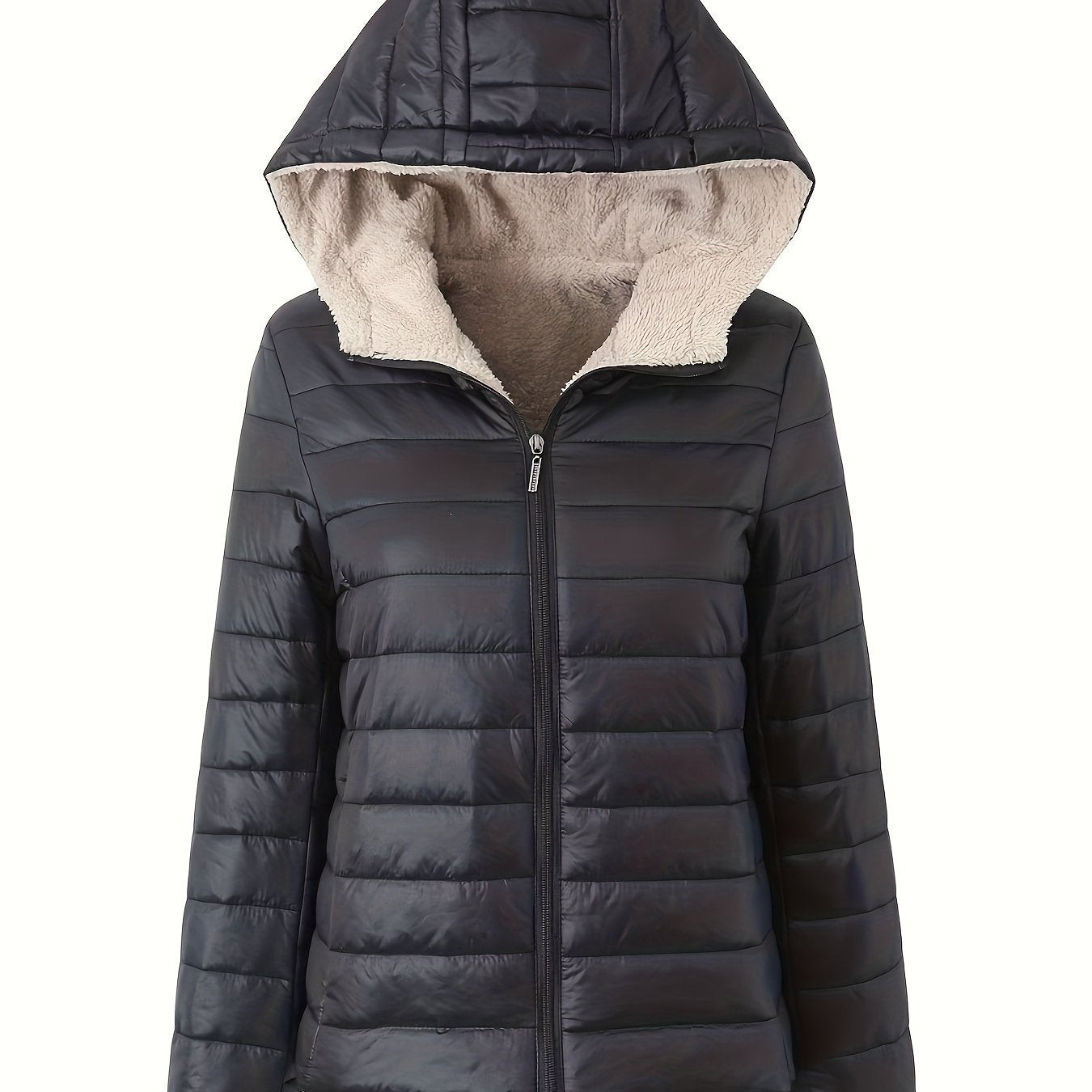 R&B | Warme Puffy-Jacke mit Reißverschluss und Kunstpelzfutter
