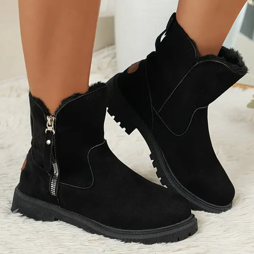 R&B | Damen Plüschgefütterte Stiefel mit Seitenreißverschluss – Gemütliche Winterkurzstiefel