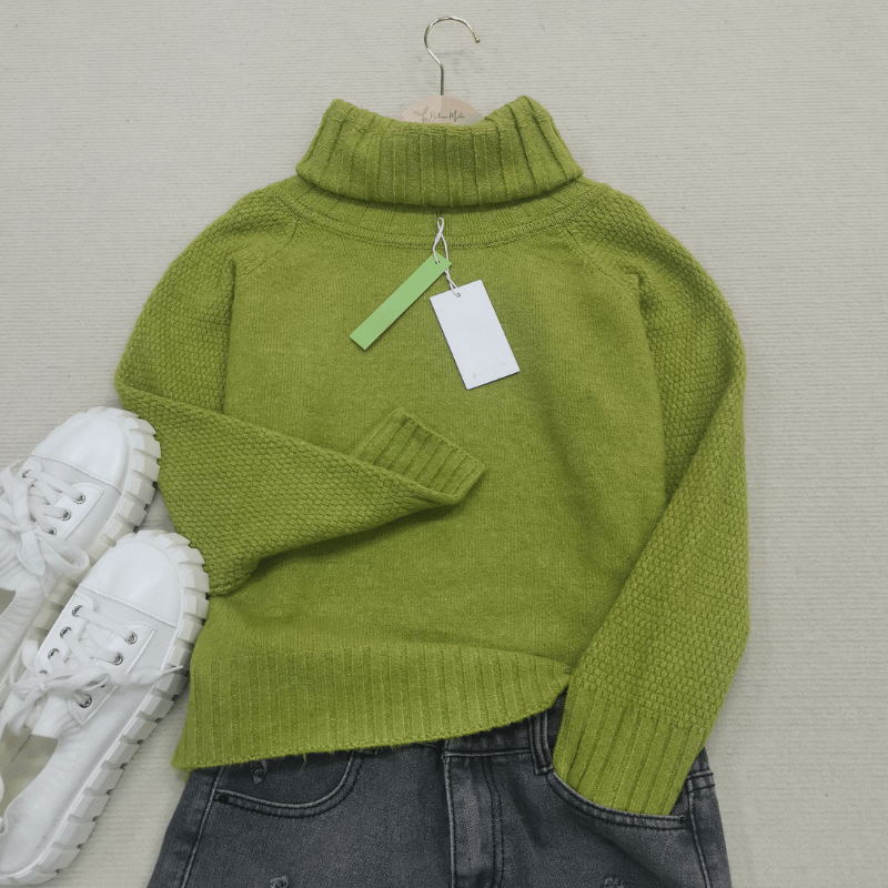 R&B | Übergroßer Strickrollkragenpullover In Grasgrün