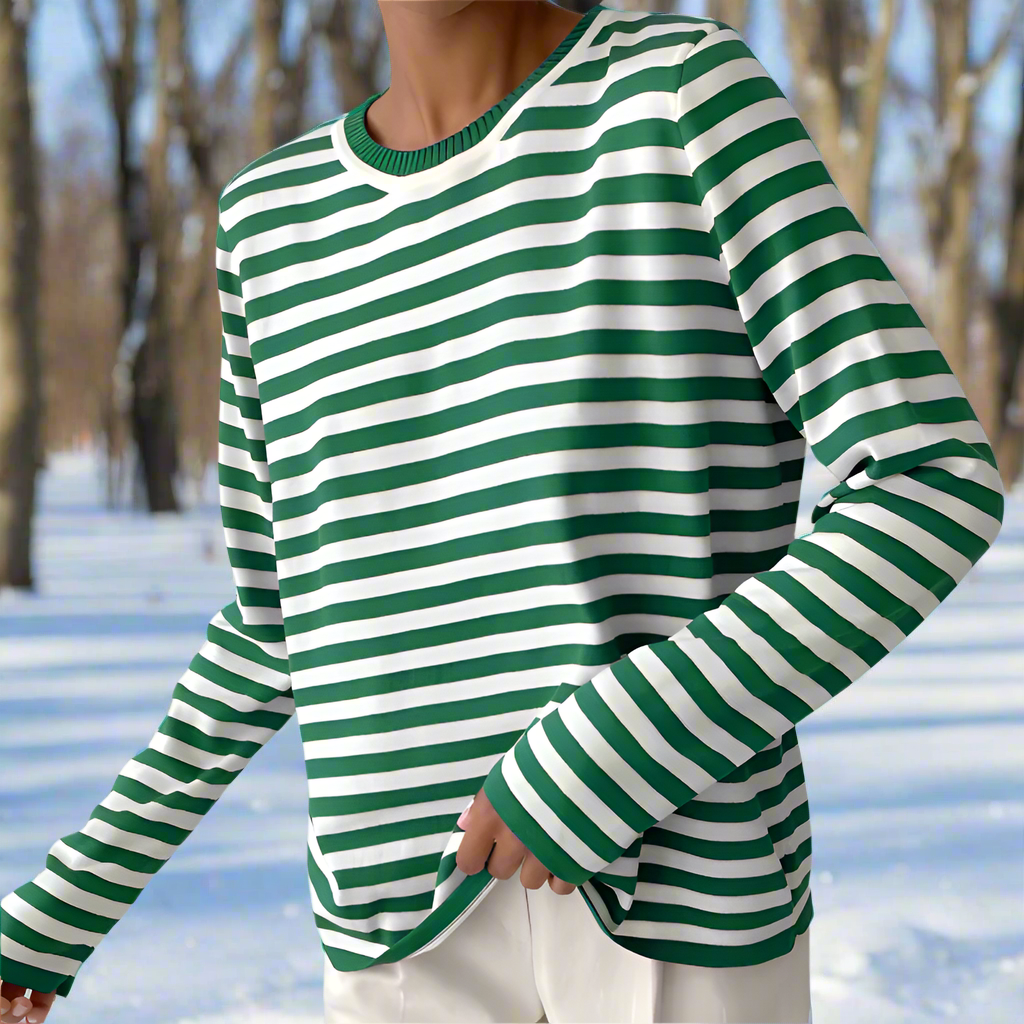 R&B | Langarm-T-Shirt Gestreift Rundhals Relaxed Fit Atmungsaktive Baumwolle