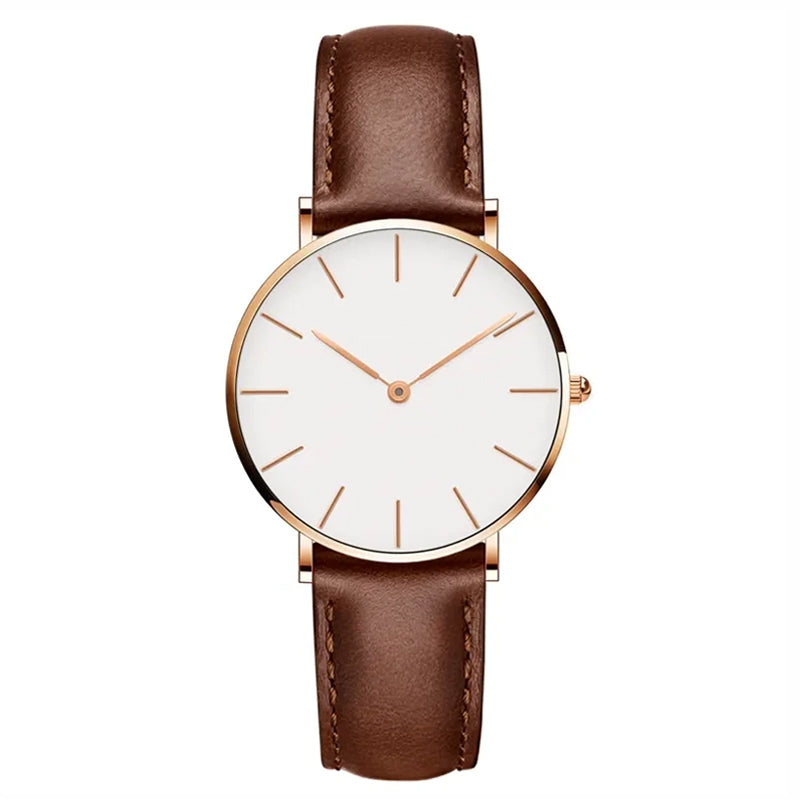 R&B | Runde Zeitlose Minimalistische Uhr mit Lederarmband für Frauen