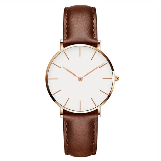 R&B | Runde Zeitlose Minimalistische Uhr mit Lederarmband für Frauen