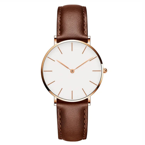 R&B | Runde Zeitlose Minimalistische Uhr mit Lederarmband für Frauen
