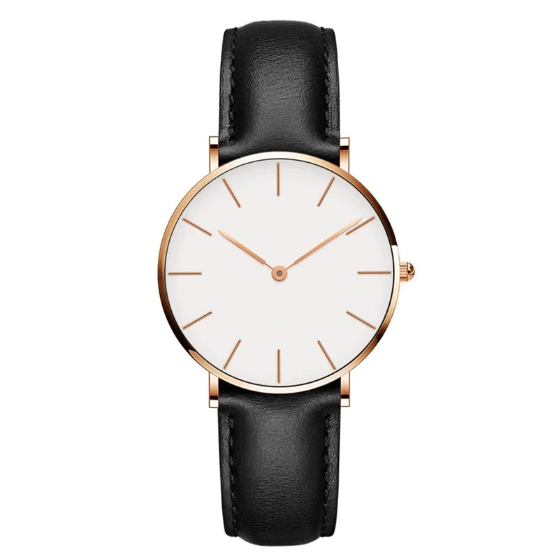 R&B | Runde Zeitlose Minimalistische Uhr mit Lederarmband für Frauen