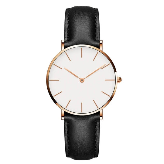 R&B | Runde Zeitlose Minimalistische Uhr mit Lederarmband für Frauen