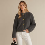 R&B | Cardigan - Damen Herbst Flauschiger Strickcardigan mit Dekorativen Knöpfen