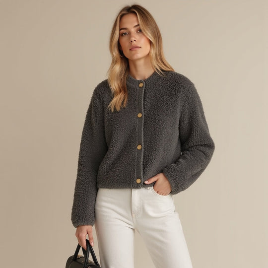 R&B | Cardigan - Damen Herbst Flauschiger Strickcardigan mit Dekorativen Knöpfen