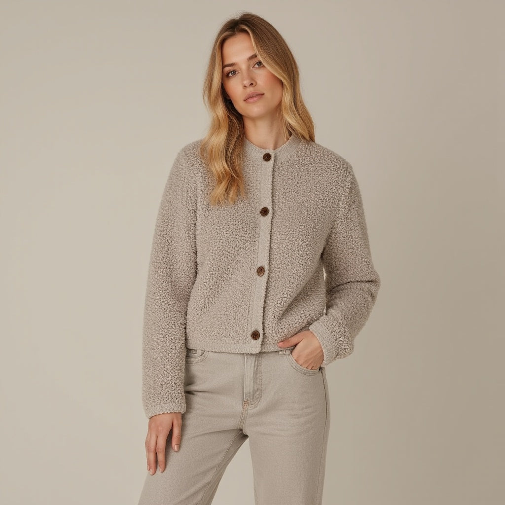 R&B | Cardigan - Damen Herbst Flauschiger Strickcardigan mit Dekorativen Knöpfen