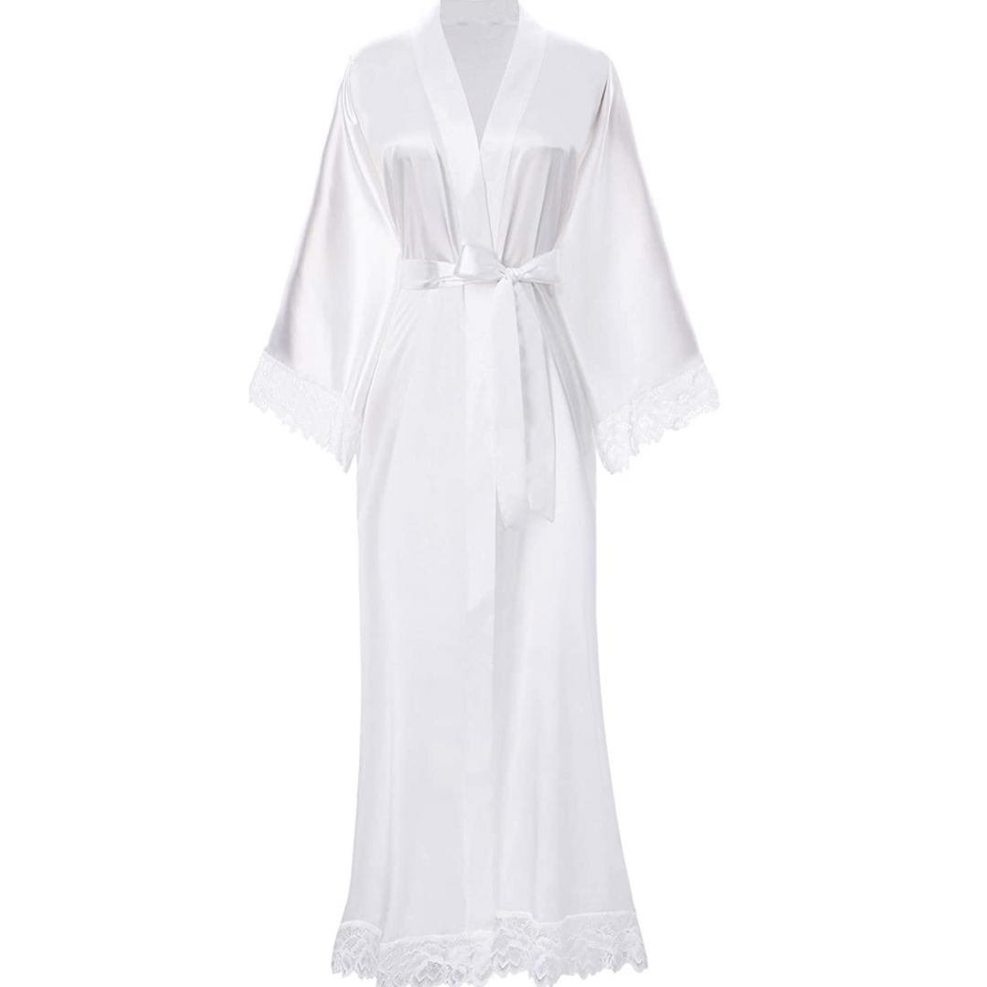 R&B | Lange Bademantel aus Satin mit Spitzen Details