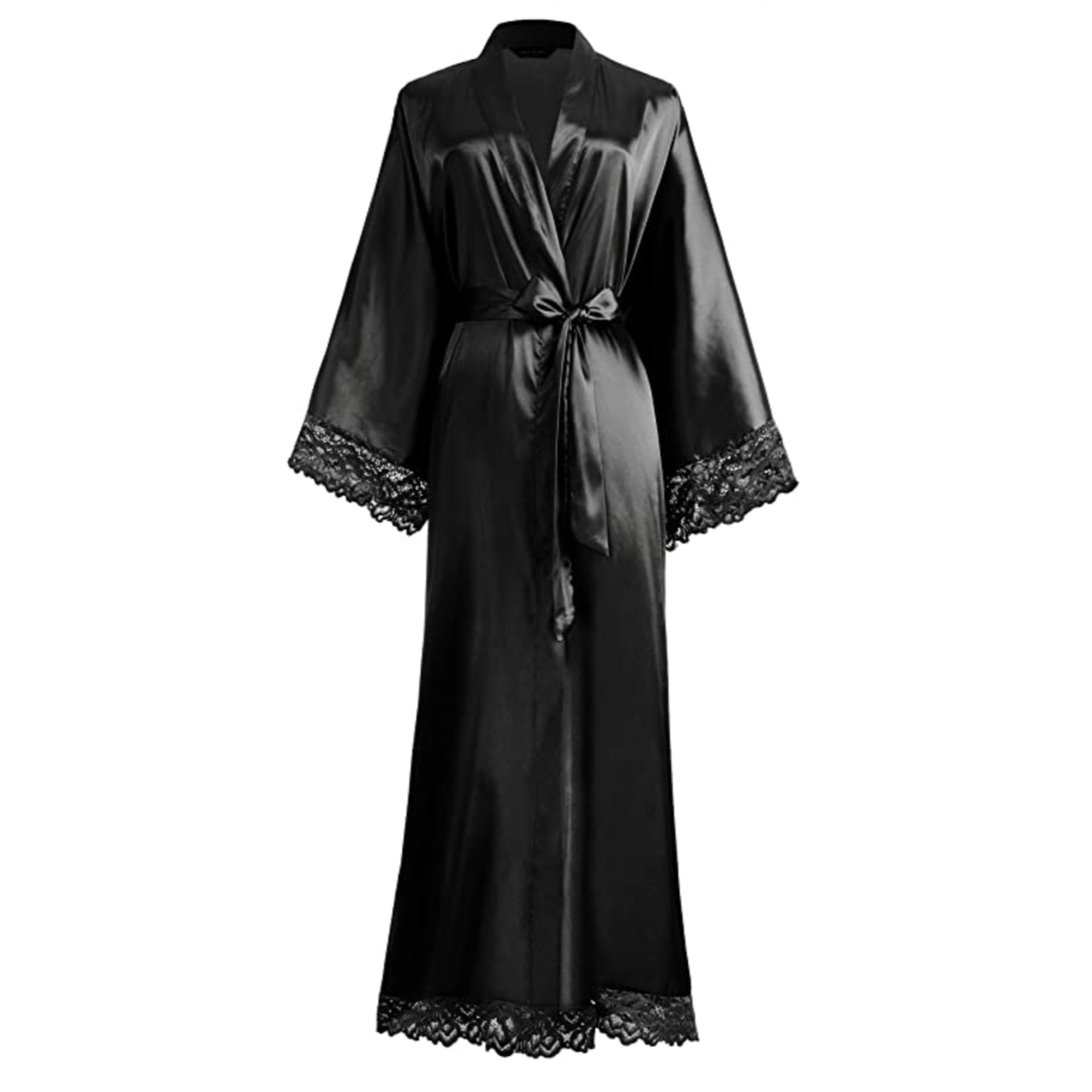 R&B | Lange Bademantel aus Satin mit Spitzen Details
