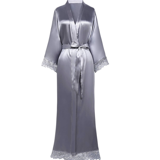 R&B | Lange Bademantel aus Satin mit Spitzen Details