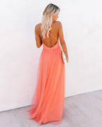 R&B | Elegantes orangefarbenes Kleid mit Trägern für Frauen