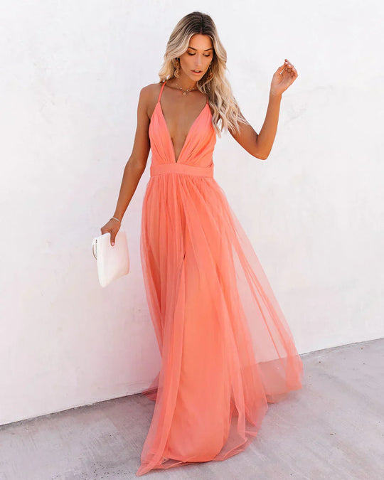 R&B | Elegantes orangefarbenes Kleid mit Trägern für Frauen