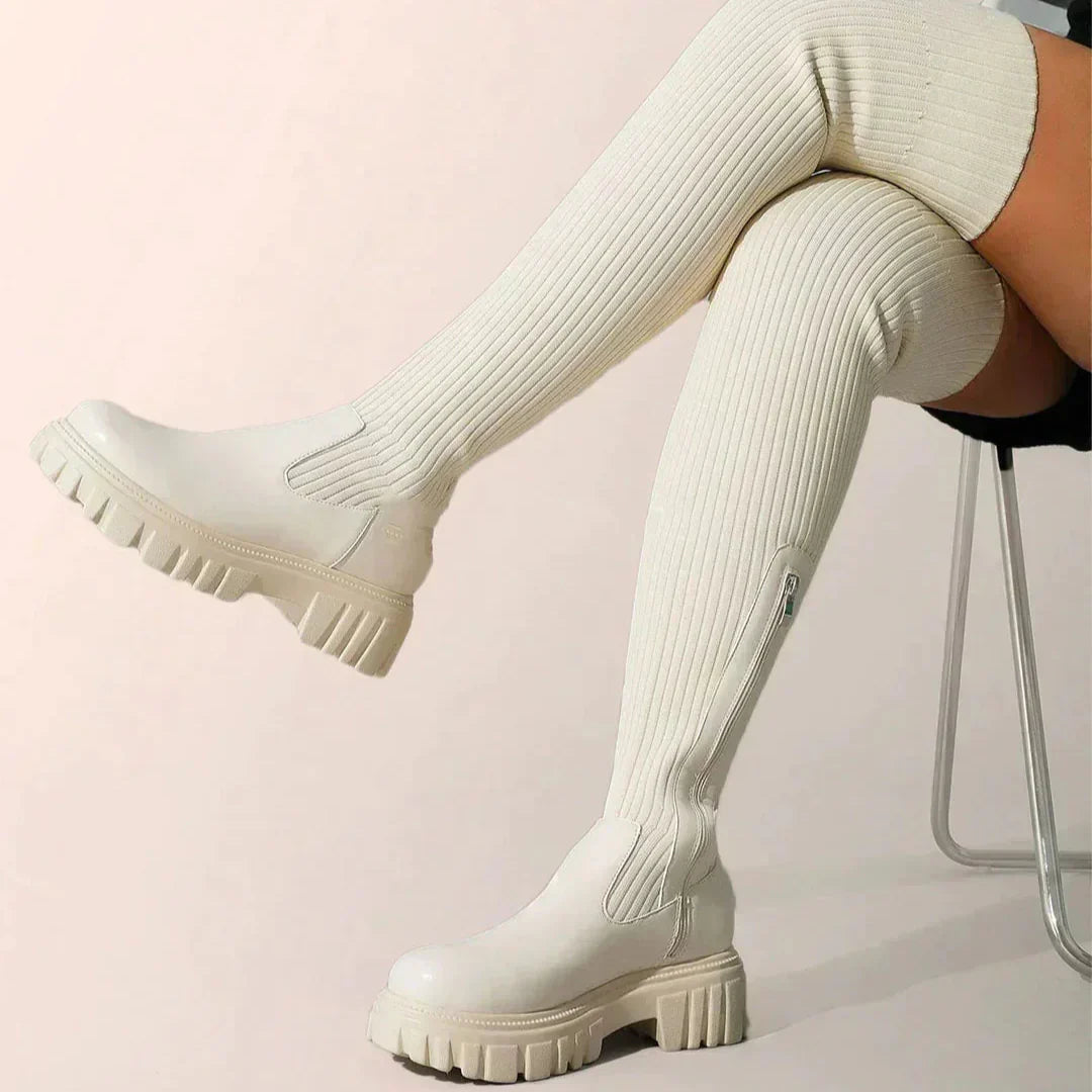 R&B | Stilvolle Damen Knielange Stiefel mit Reißverschluss