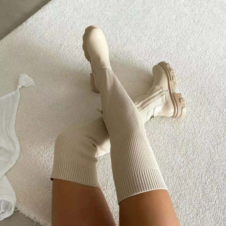 R&B | Stilvolle Damen Knielange Stiefel mit Reißverschluss