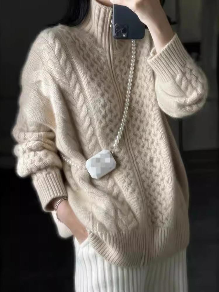 R&B | Cardigan - Stilvoller dicker Rollkragen Kabelstrick Cardigan