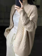 R&B | Cardigan - Stilvoller dicker Rollkragen Kabelstrick Cardigan