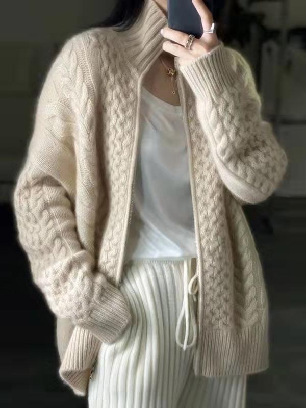 R&B | Dicke Gestrickte Rollkragen Strickjacke