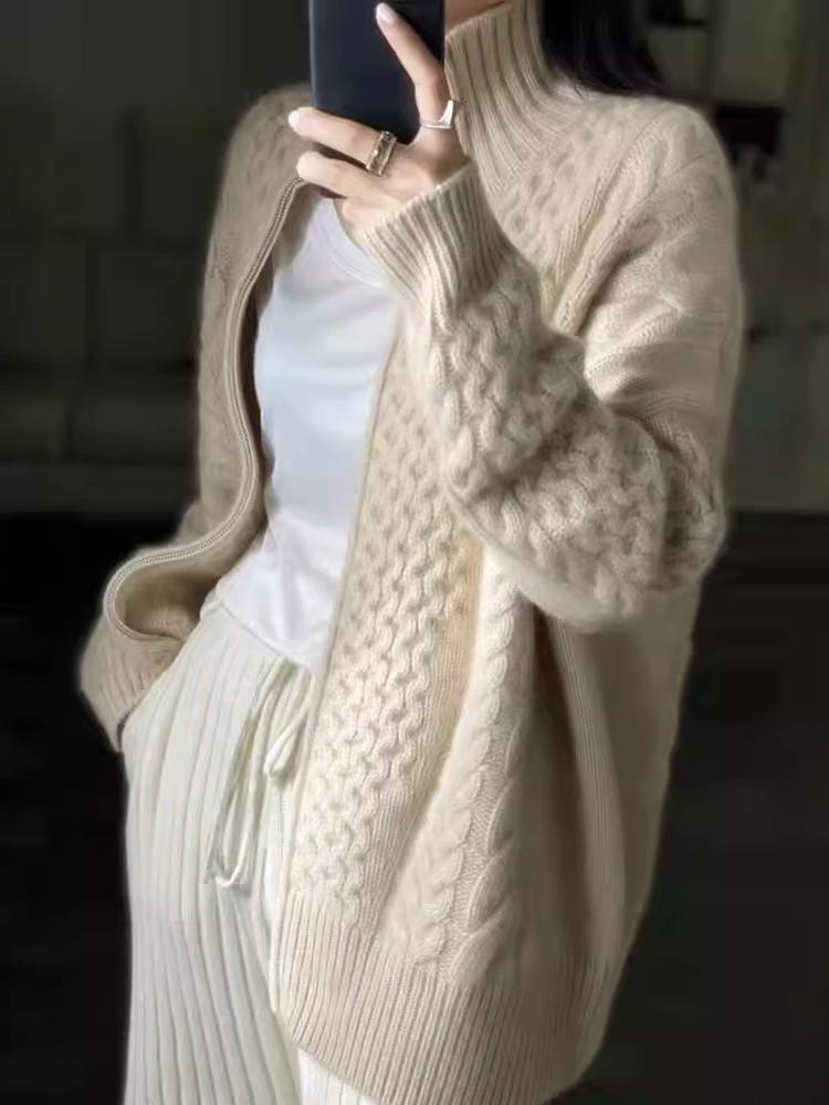 R&B | Dicke Gestrickte Rollkragen Strickjacke