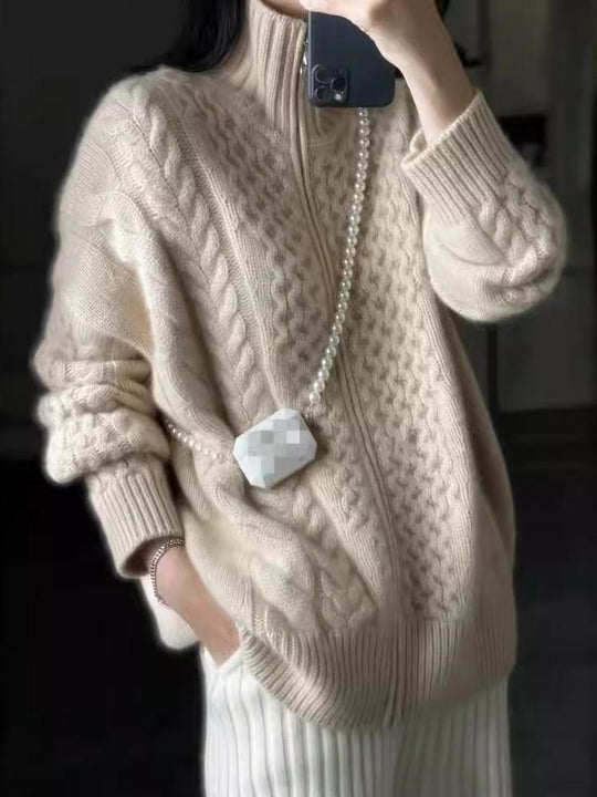 R&B | Dicke Gestrickte Rollkragen Strickjacke