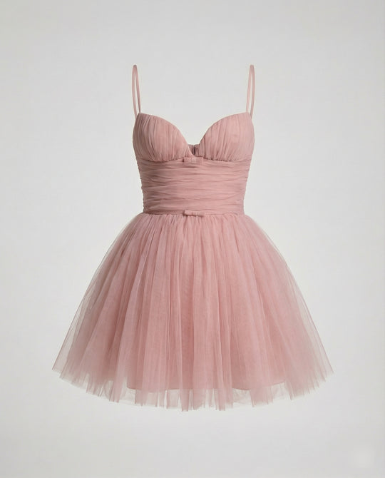 Damen Tüll Minikleid mit Herz-Ausschnitt