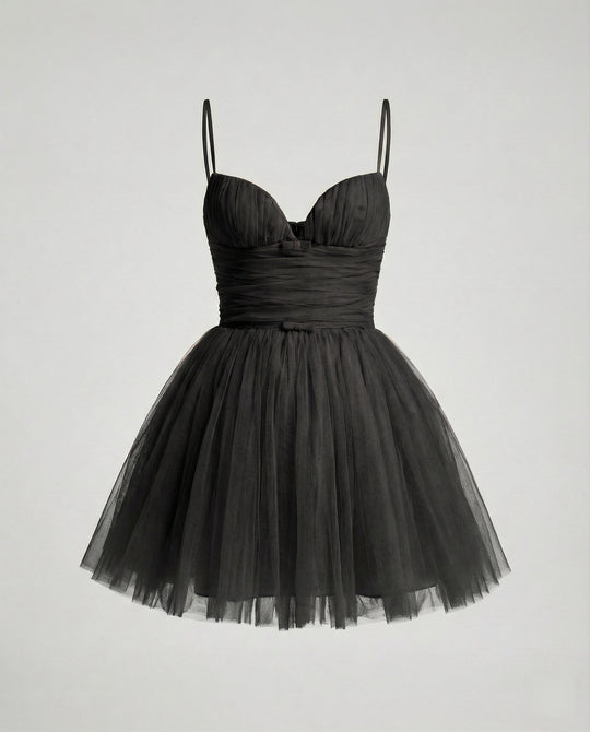 Damen Tüll Minikleid mit Herz-Ausschnitt