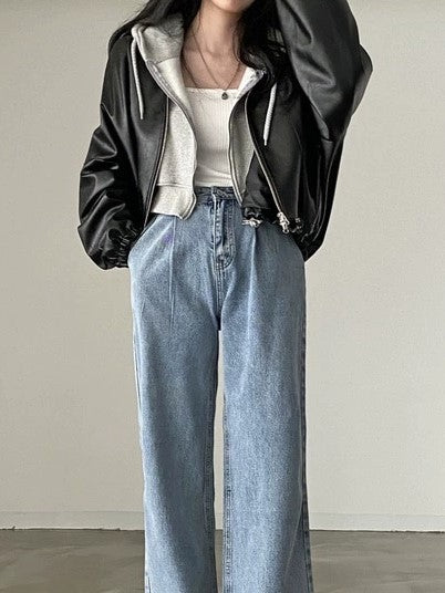 R&B | Schwarze Jacke mit Kordelzug und Kragen